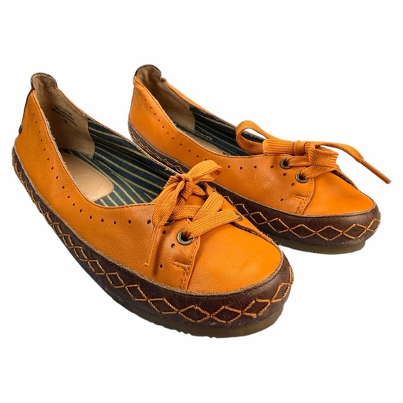 VTG Y2K AWOL Orange Leather Slip On Laced Boho Gardening Ballet Flats Size 8 - Picture 7 of 8
